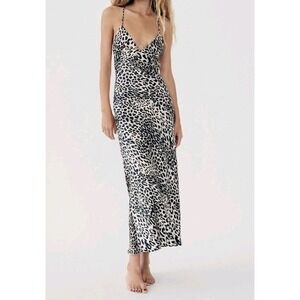 Zara Satin Effect Animal Print Sleeveless Backless Slip Dress Size XS NWOT